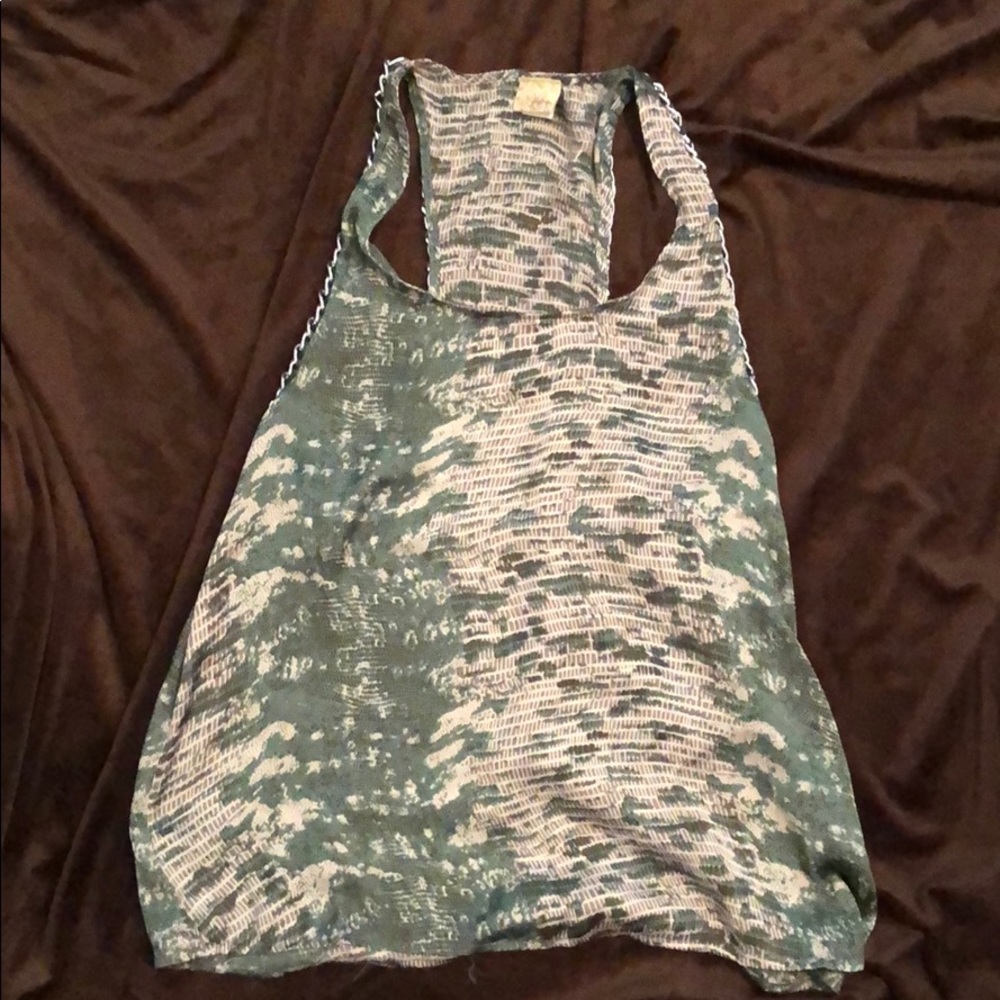 Silky green and tan tank top
